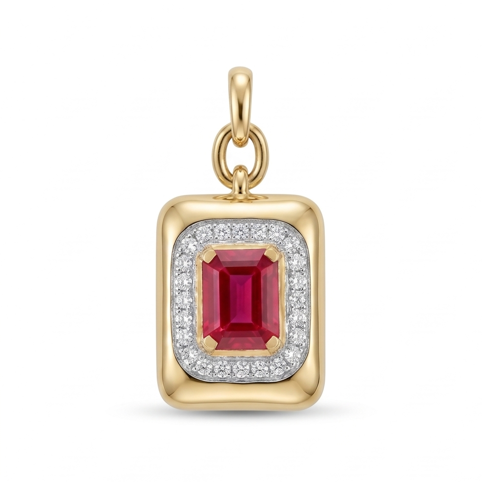 Emerald-Cut Ruby and Diamond Pendant