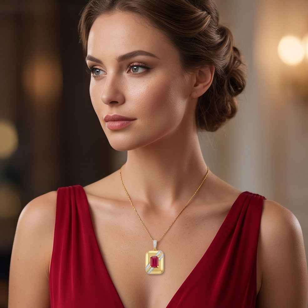 Emerald-Cut Ruby and Diamond Pendant