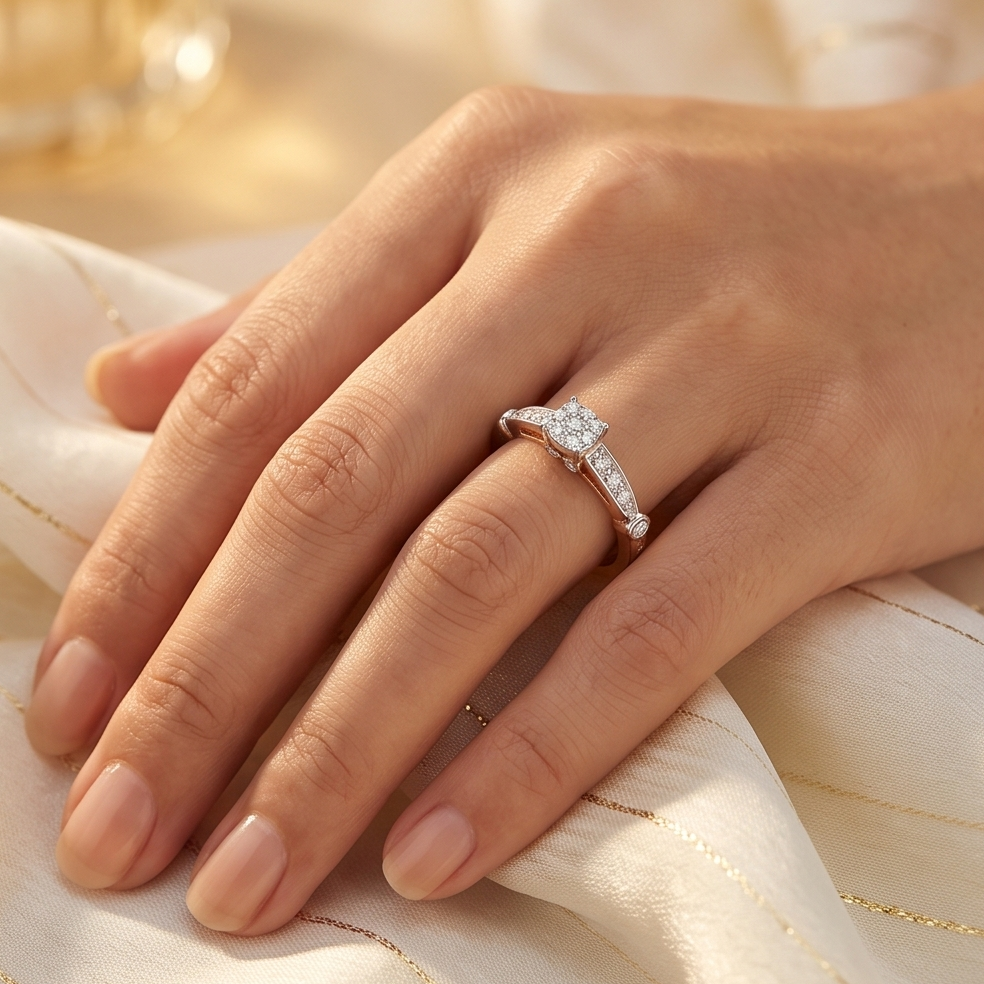 Two-Tone Diamond Cluster Ring