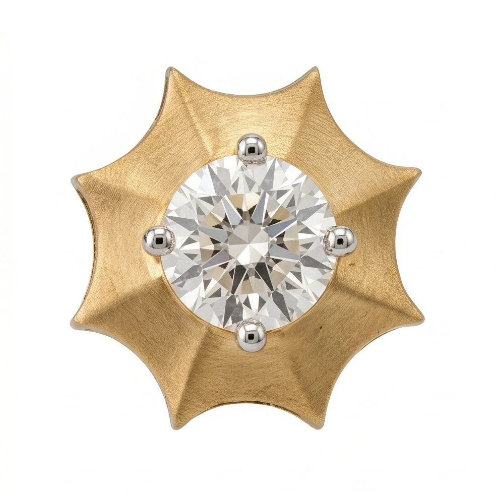 Brushed Gold Diamond Studs