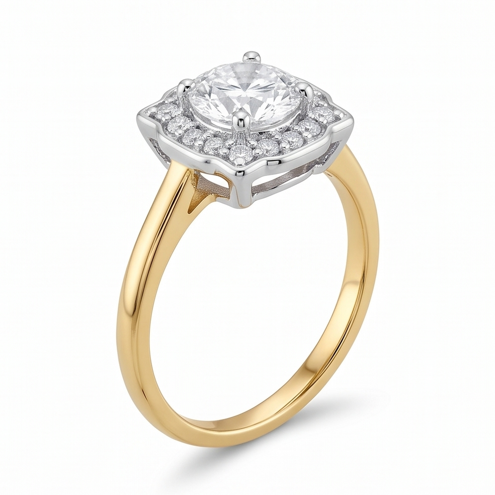 Scalloped Halo Diamond Ring