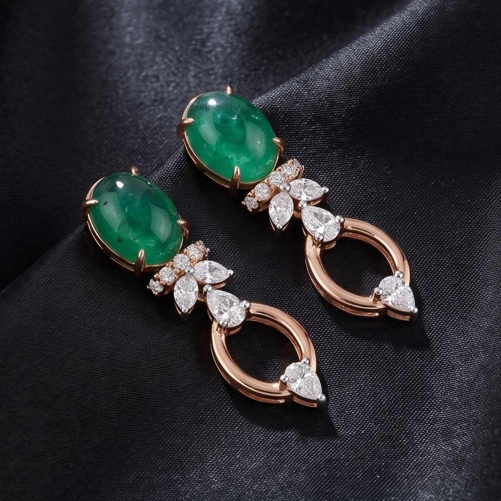 Emerald & Diamond Drop Earring