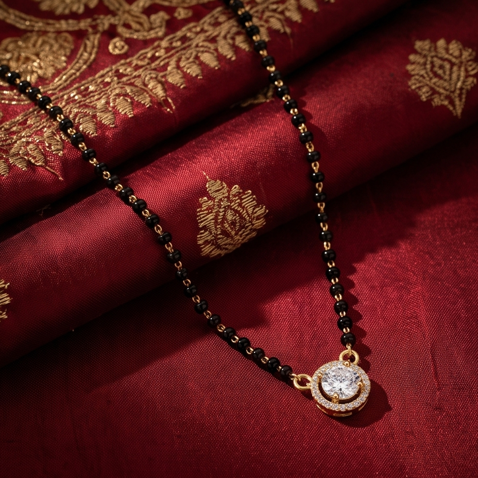 Radiant Halo Diamond Mangalsutra Necklace