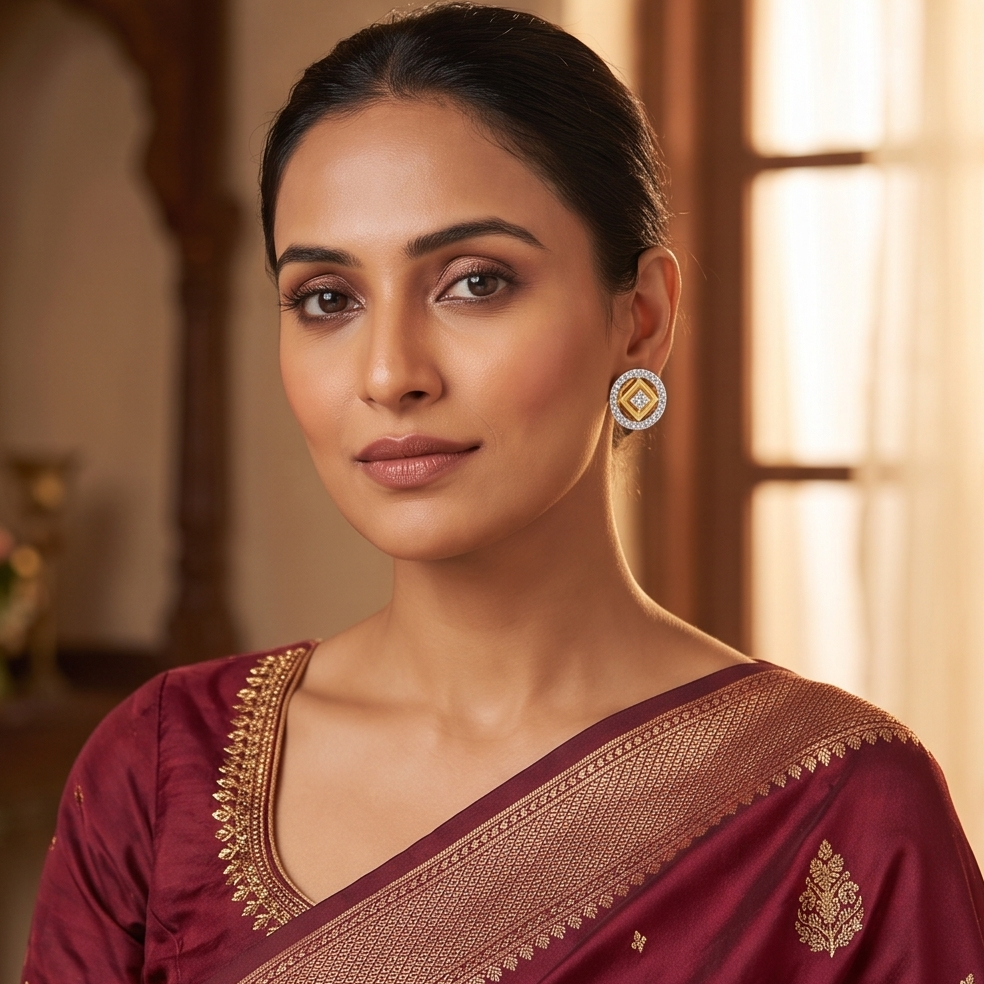 Diamond-Framed Gold Studs