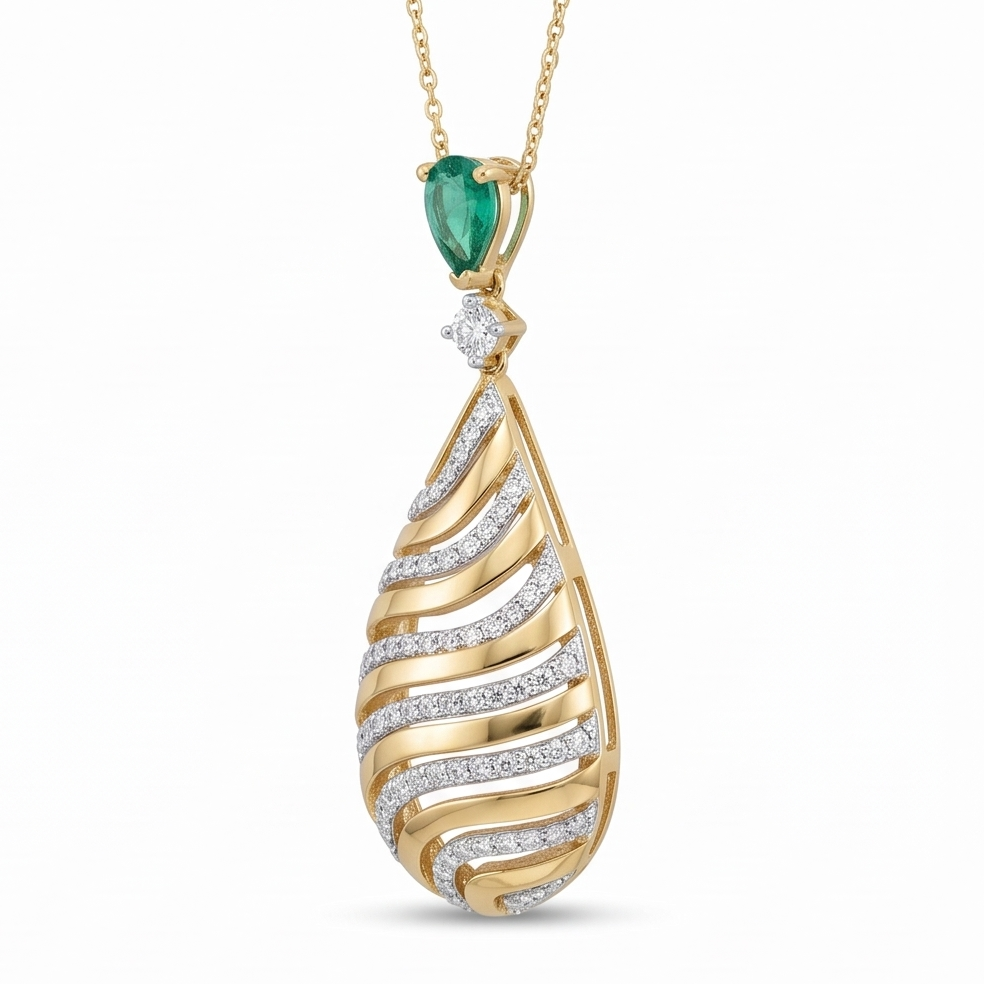 Emerald and Diamond Teardrop Pendant