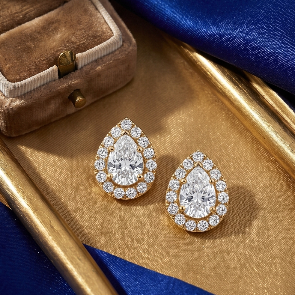 Pear-Cut Halo Earring
