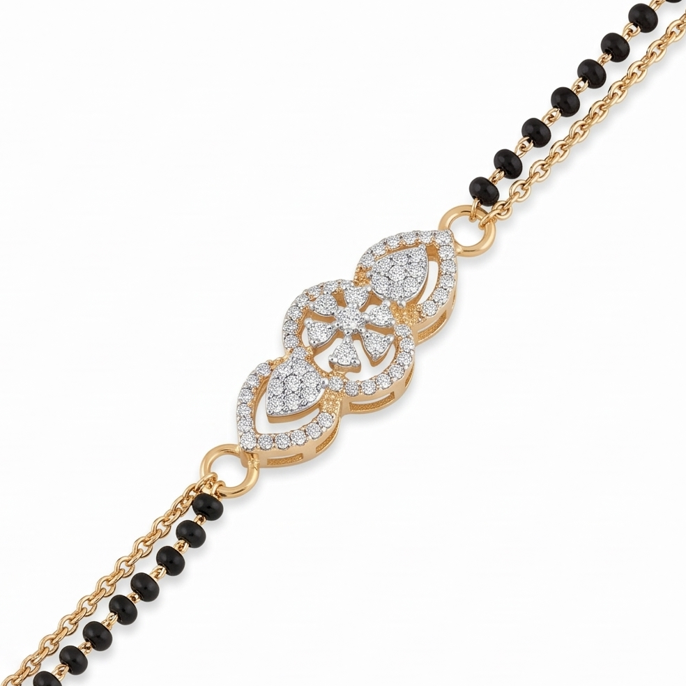 Diamond-Studded Black Bead Bracelet