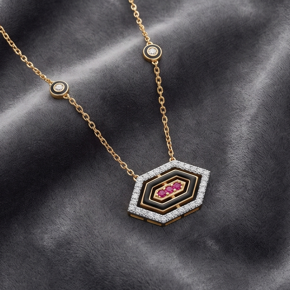 Hexagon Ruby Necklace