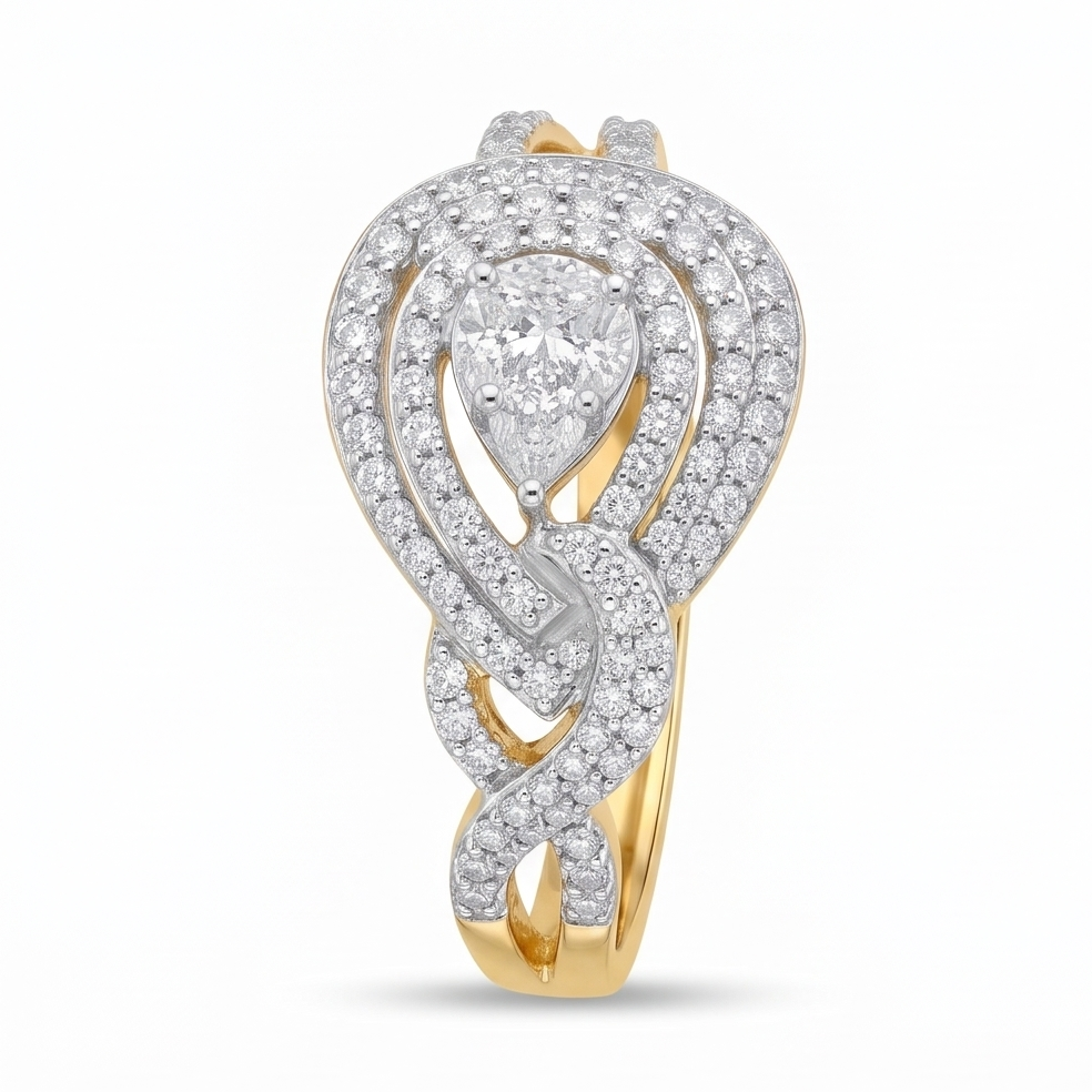Pear-Cut Halo Twist Ring